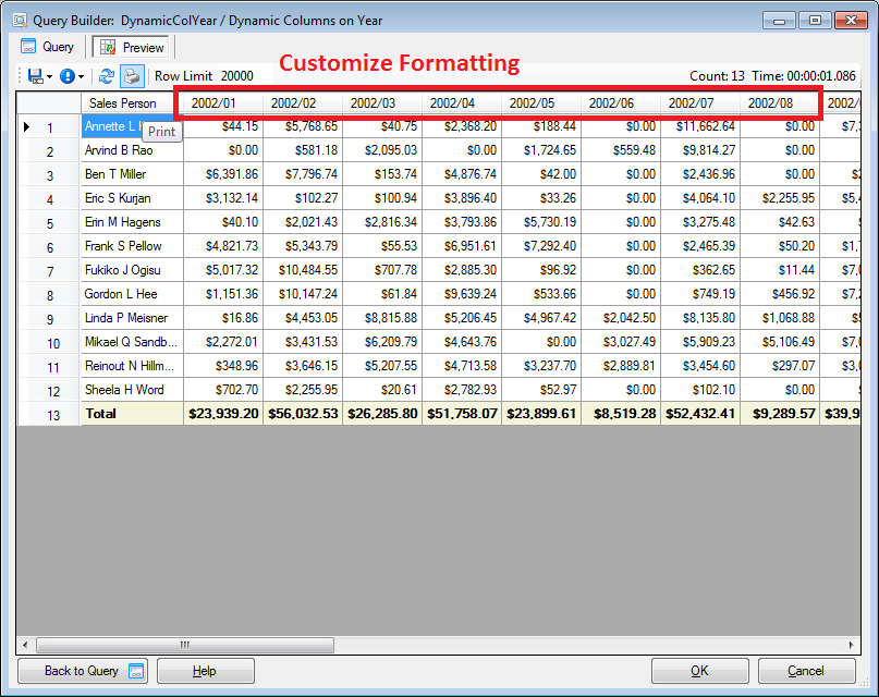 Customize the format of the Dynamic Column Captions Customize the format of the Dynamic Column Captions
