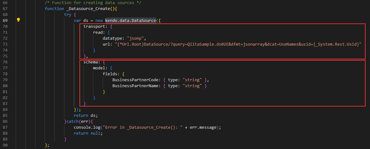 KENDO DataSource object using a Published Report (Query)