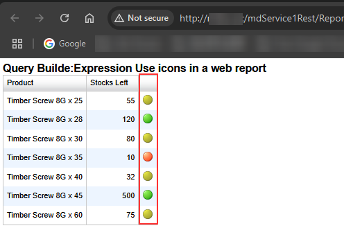 Expression: Displaying icons in a web report