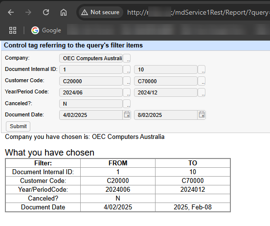 Control tag referring to the query’s filter item