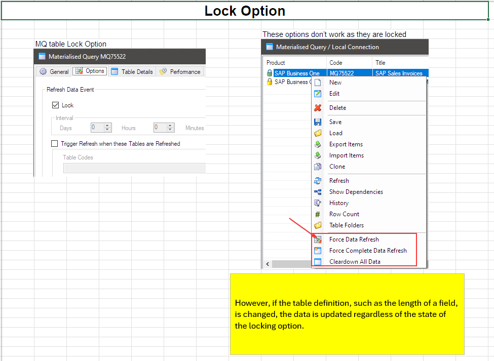 Lock option in Materialized Query