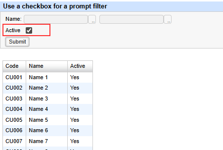 Use a checkbox for a prompt filter