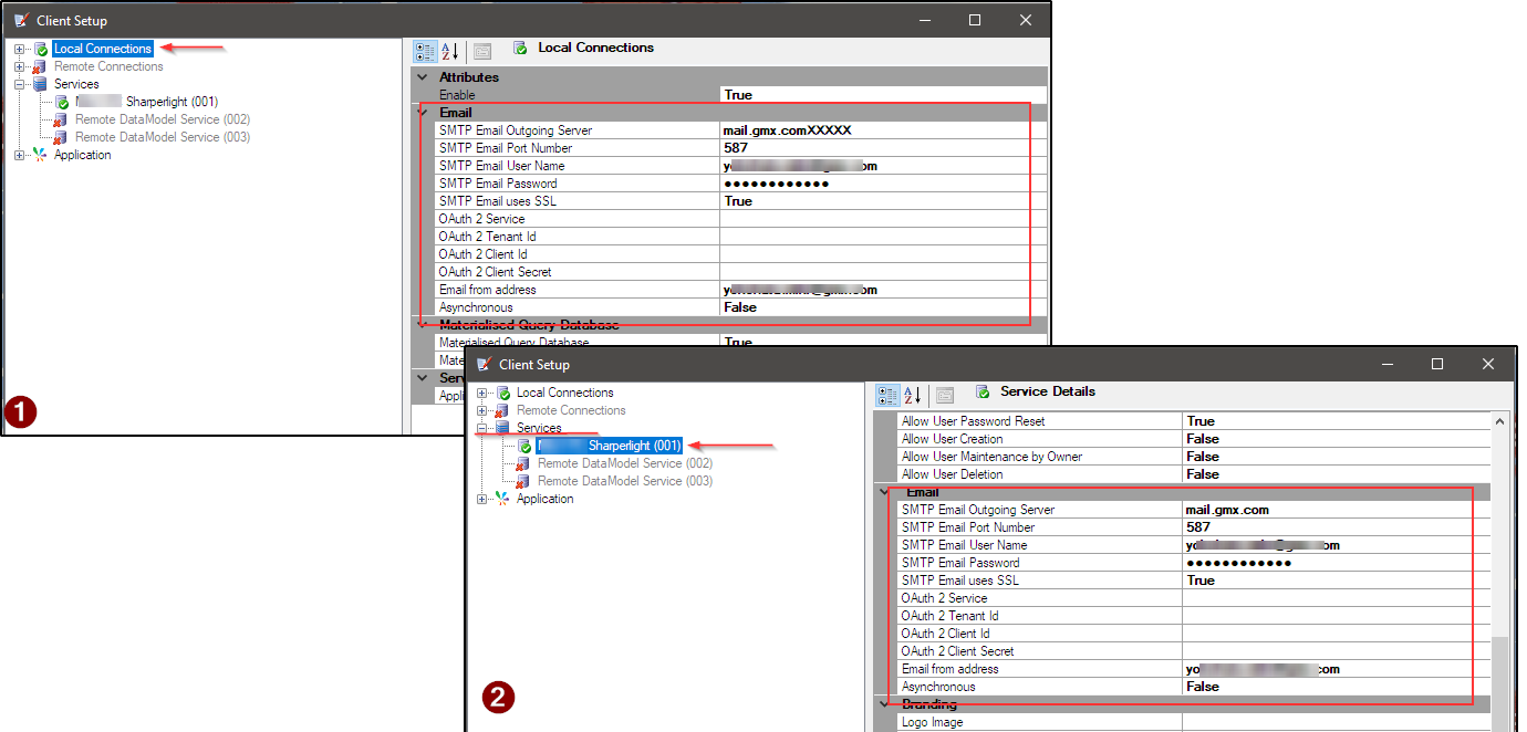 Email configuration when sending email with a report
